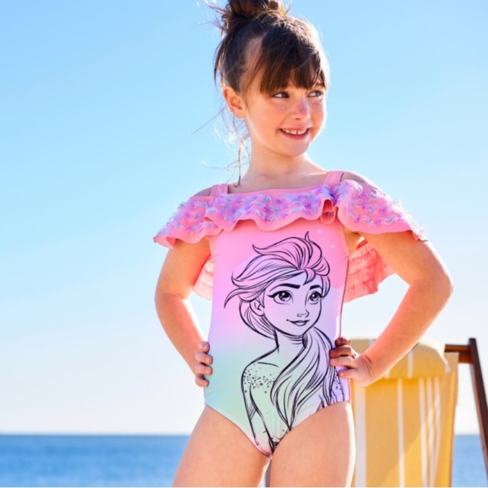 Disney Frozen Elsa Ruffle Swimsuit for Girls Size 7/8